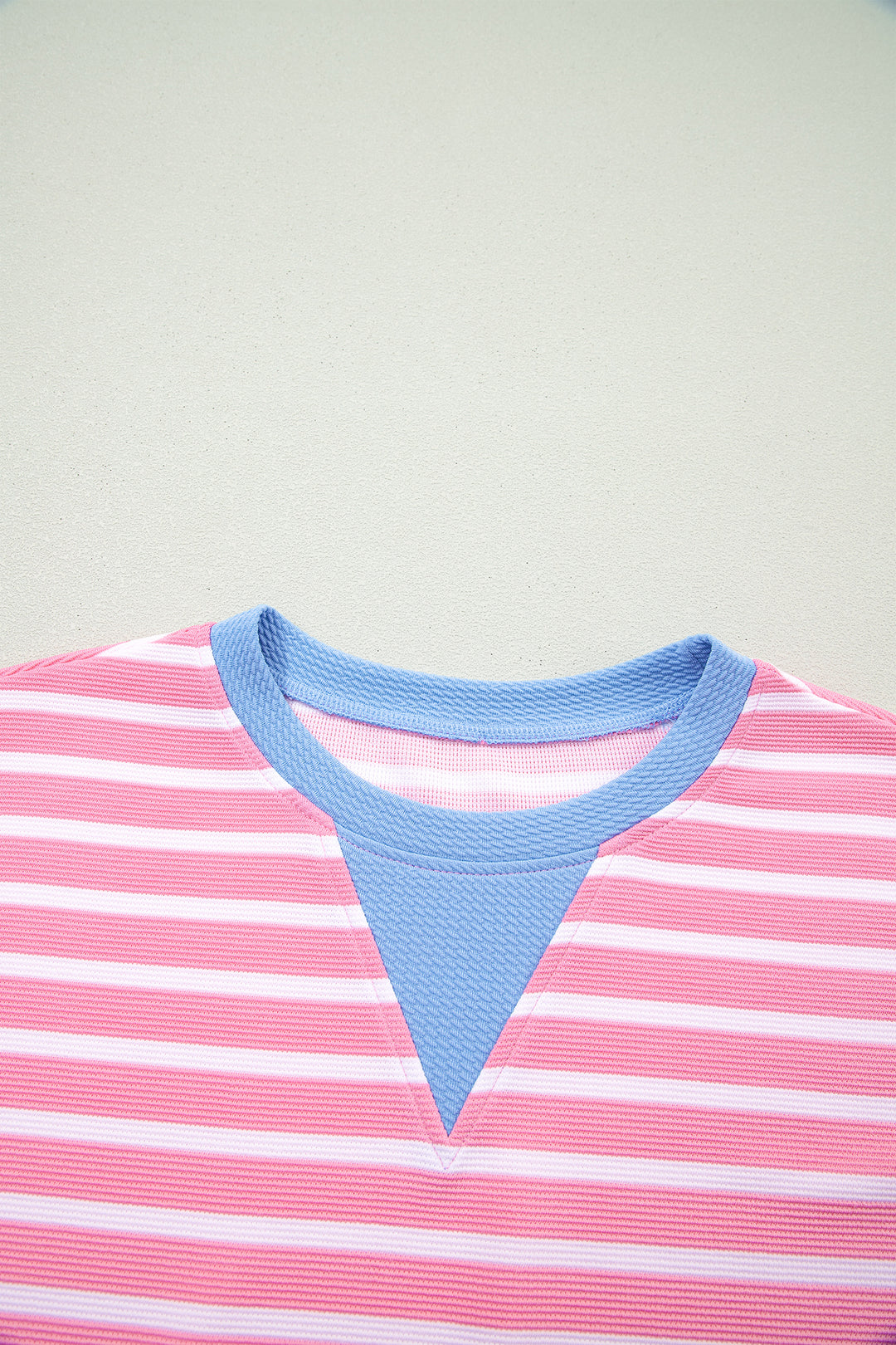 Pink Stripe Contrast Trim Loose Short Sleeve Top