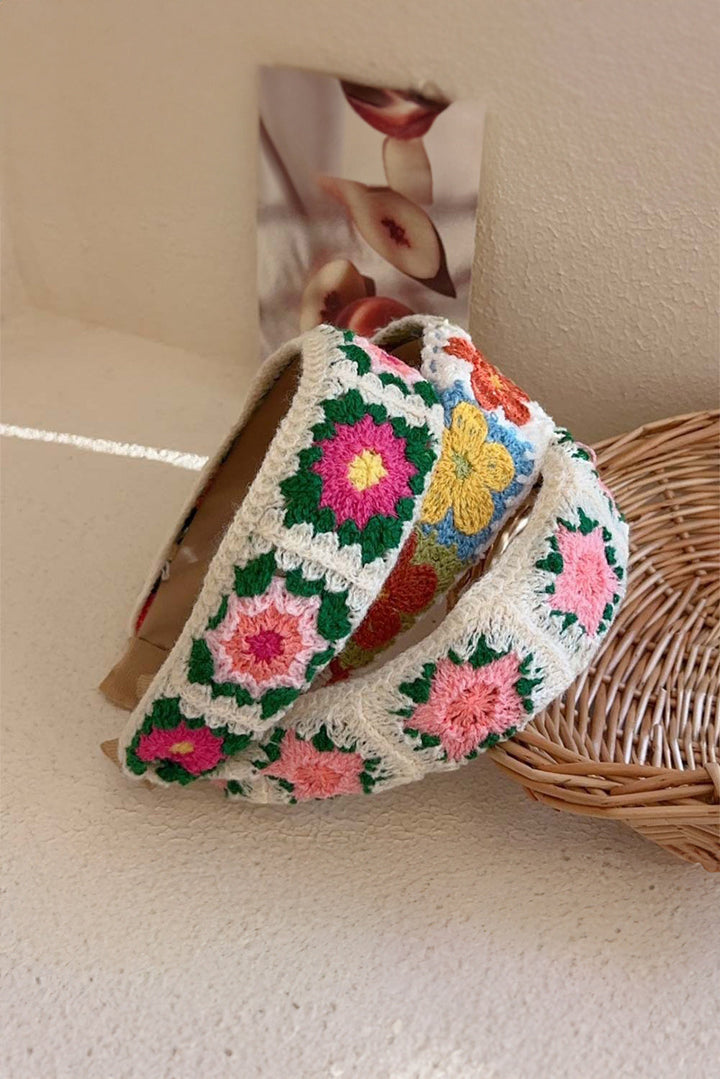Boho Flower Crochet Cloth Wide Headband