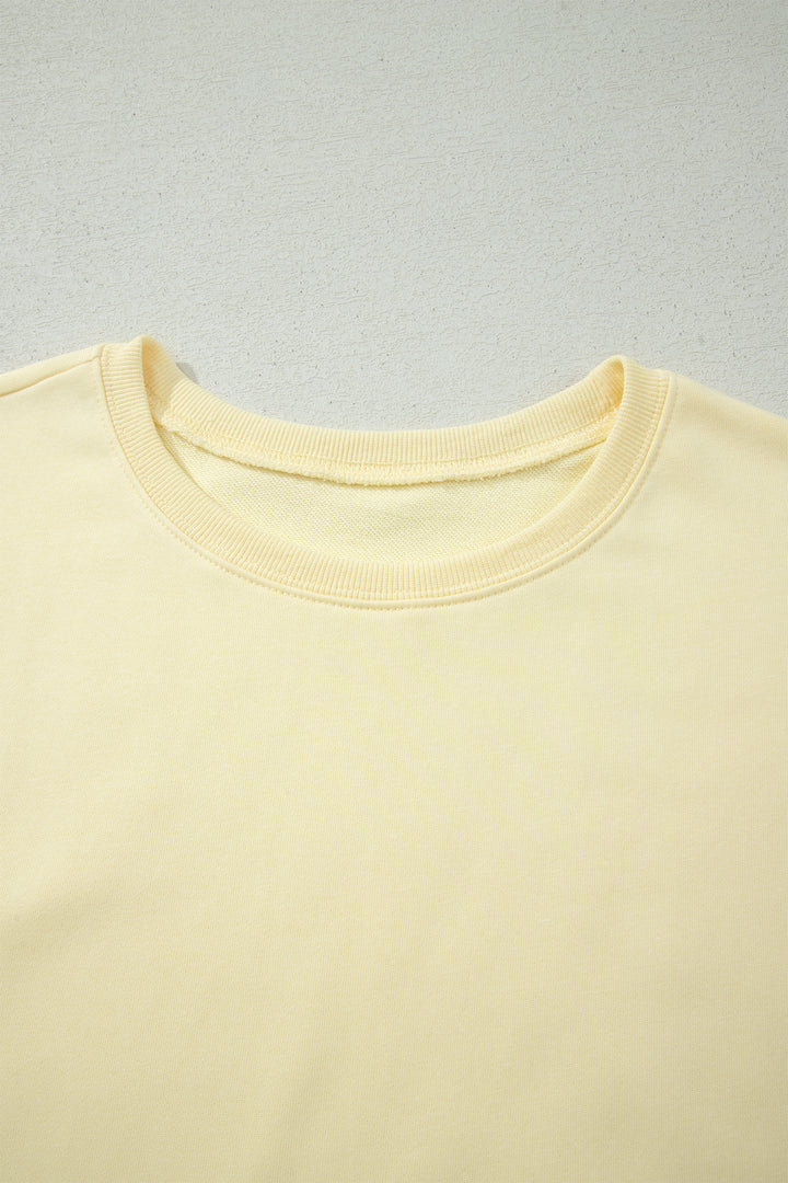 Yellow Cream Solid Color Tee Drawstring Shorts Comfy 2pcs Set