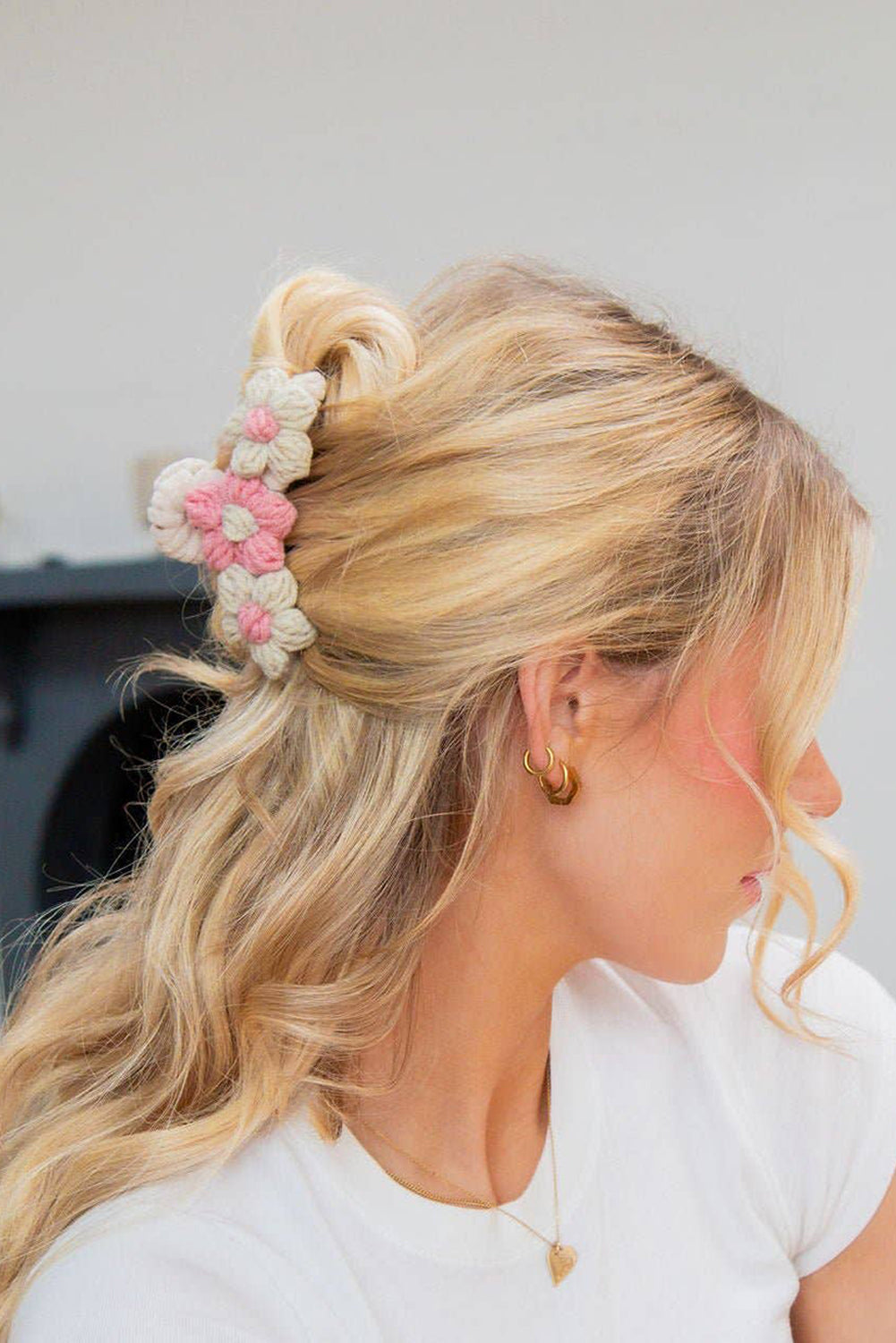 Flower Crochet Cover Large Hair Claw Clip