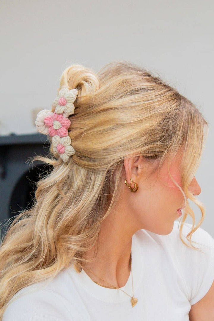 Flower Crochet Cover Large Hair Claw Clip