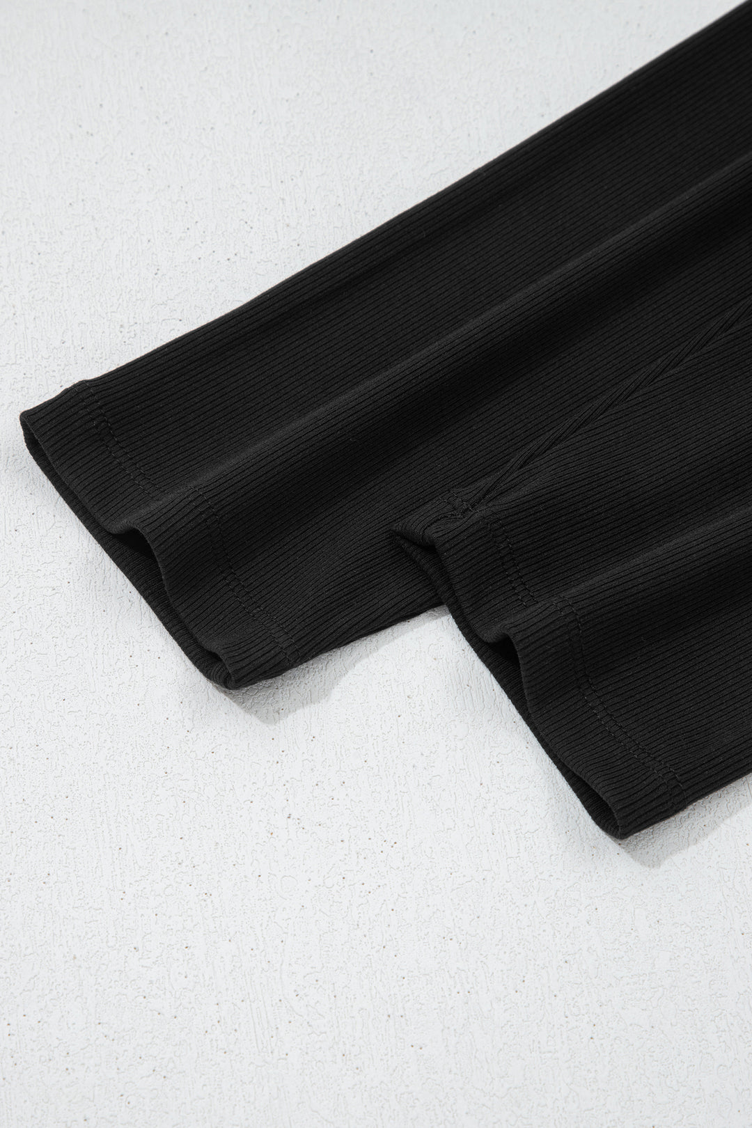 Black Solid Color Oversize Slit Sweatshirt Ribbed Leggings 2pcs Set