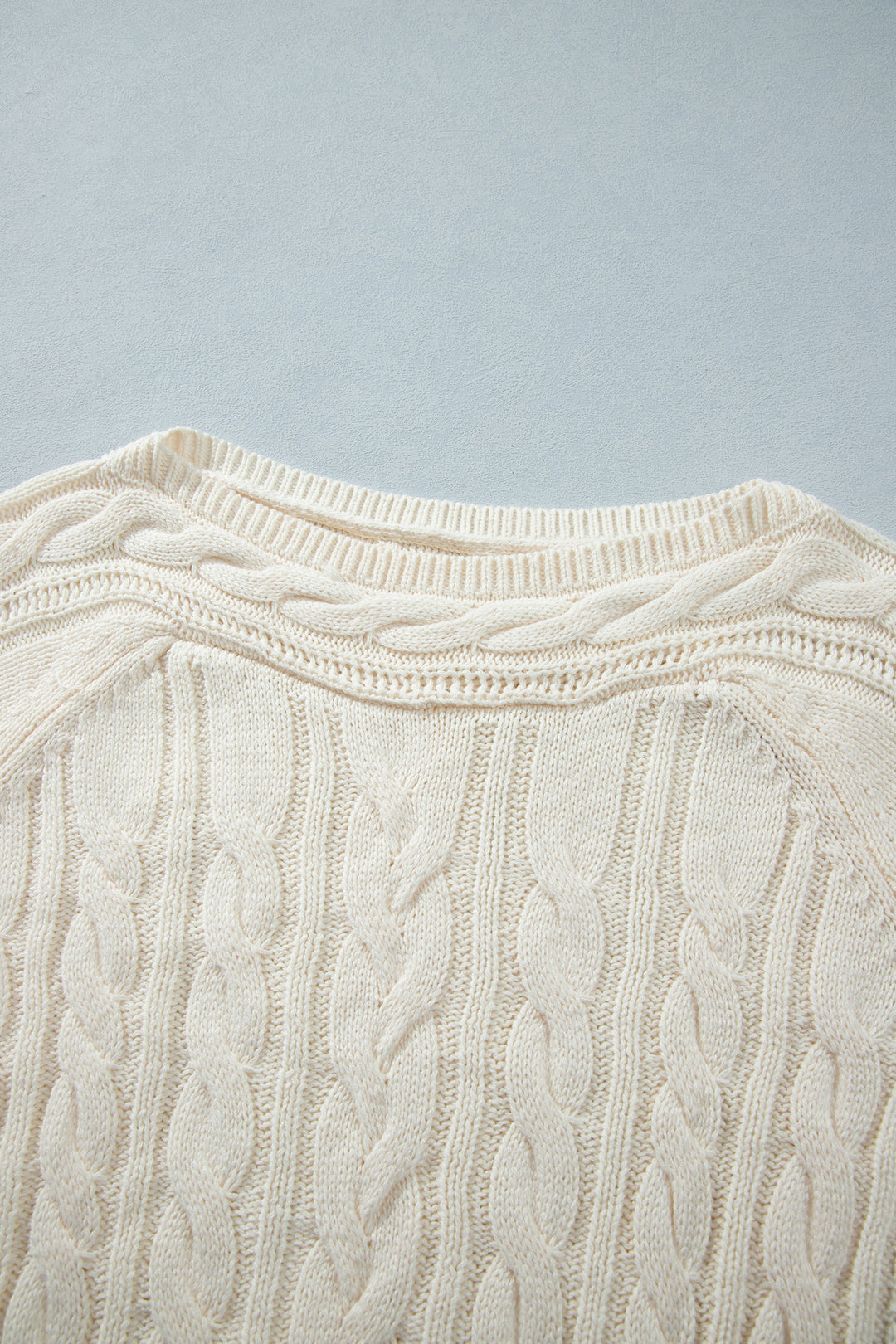 Beige Drop Shoulder Round Neck Cable Knit Sweater
