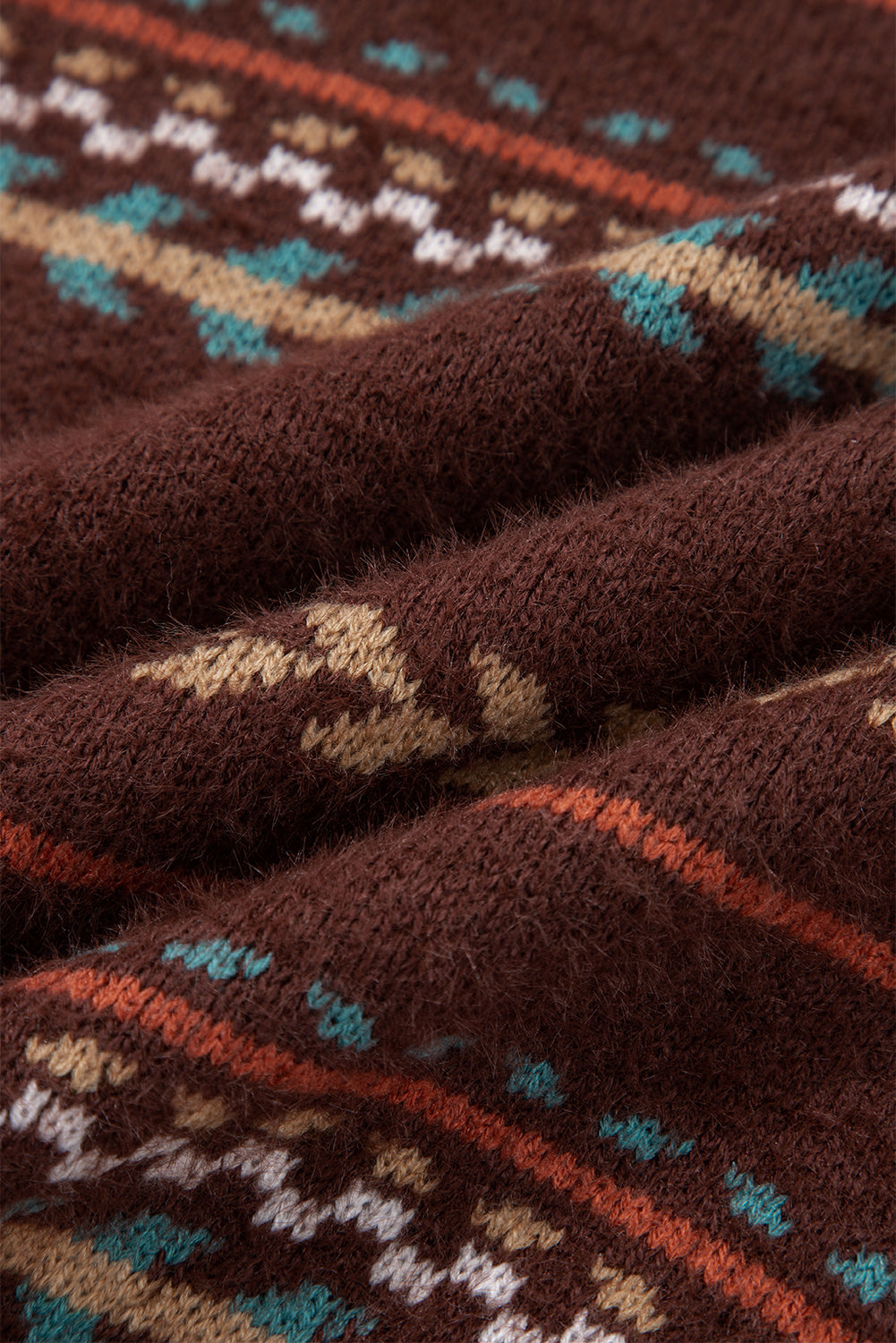 Ethnic Pattern Mohair Knitted Drop Shoulder Sweater