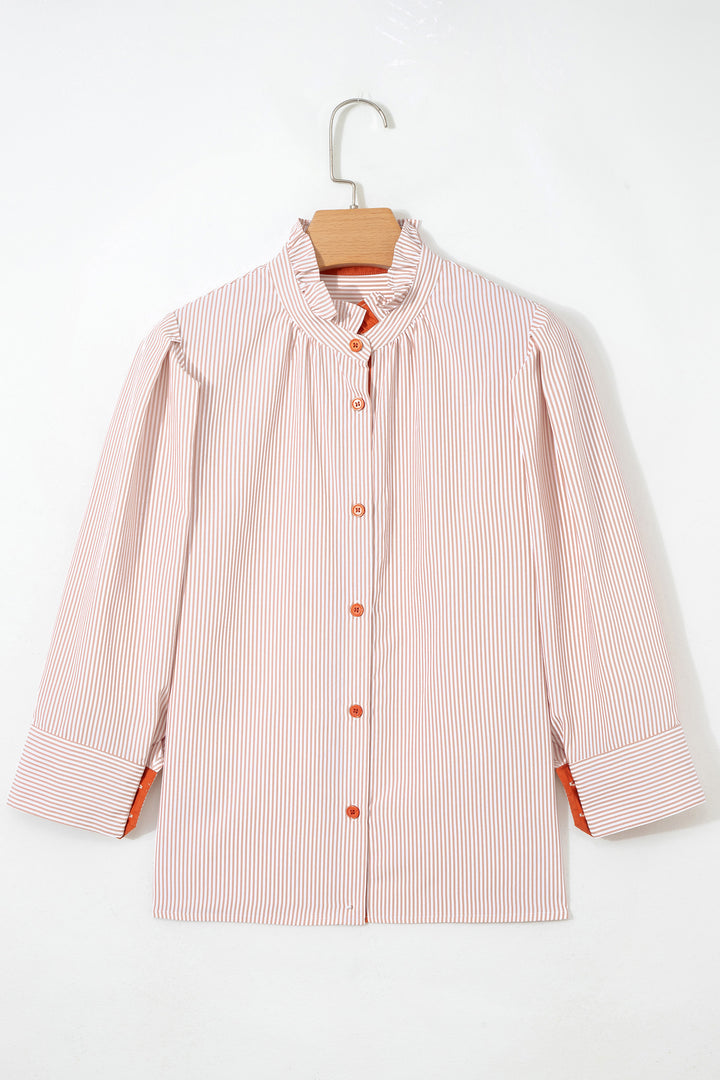 Color Block Patchwork Detail Frilled Collar Button Down Shirt
