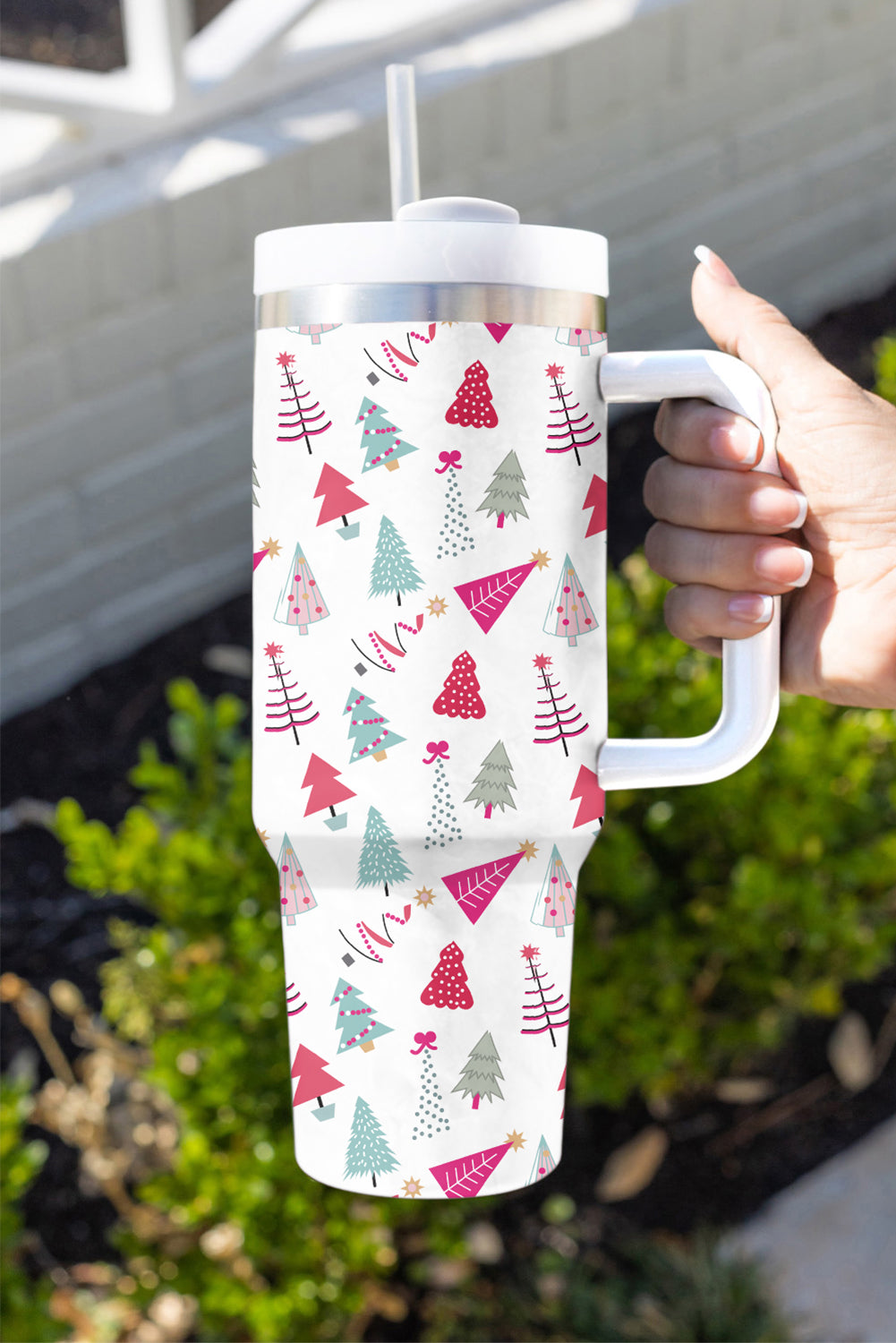 Cartoon Christmas Tree Printed Thermos Cup 40oz
