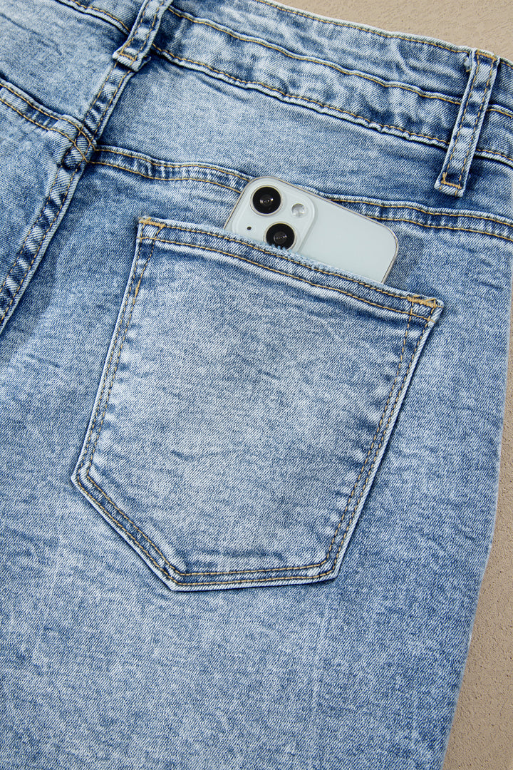 Fashion Beau Blue Acid Wash Pocket Detail Flare Jeans
