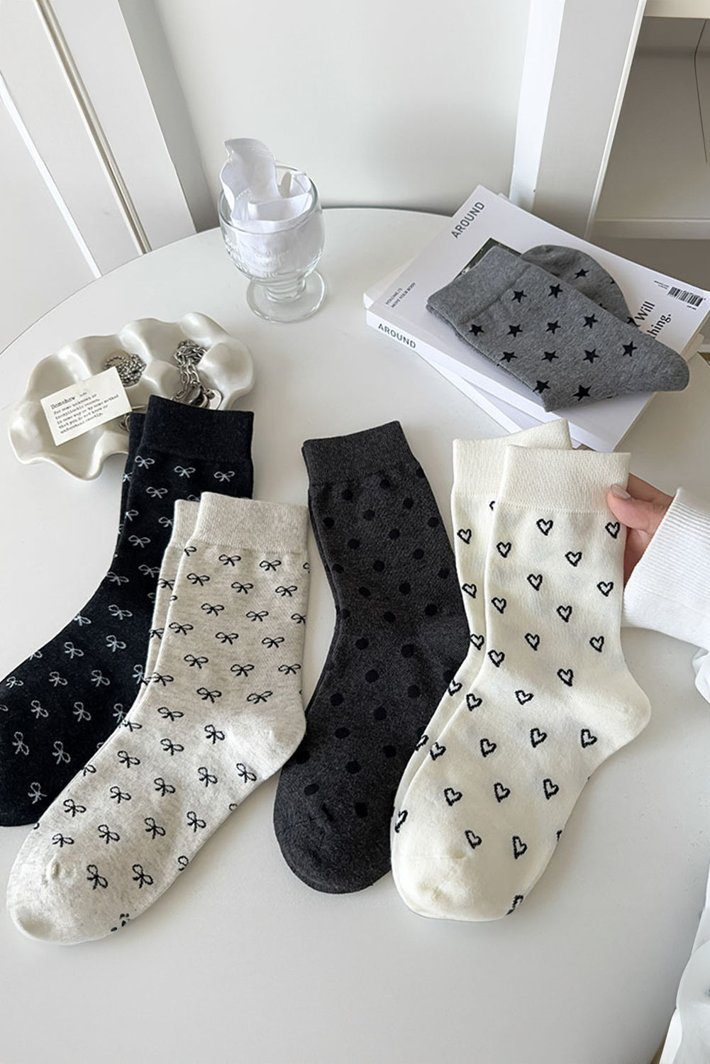 Chaussettes mi-mollet à bords côtelés et nœuds