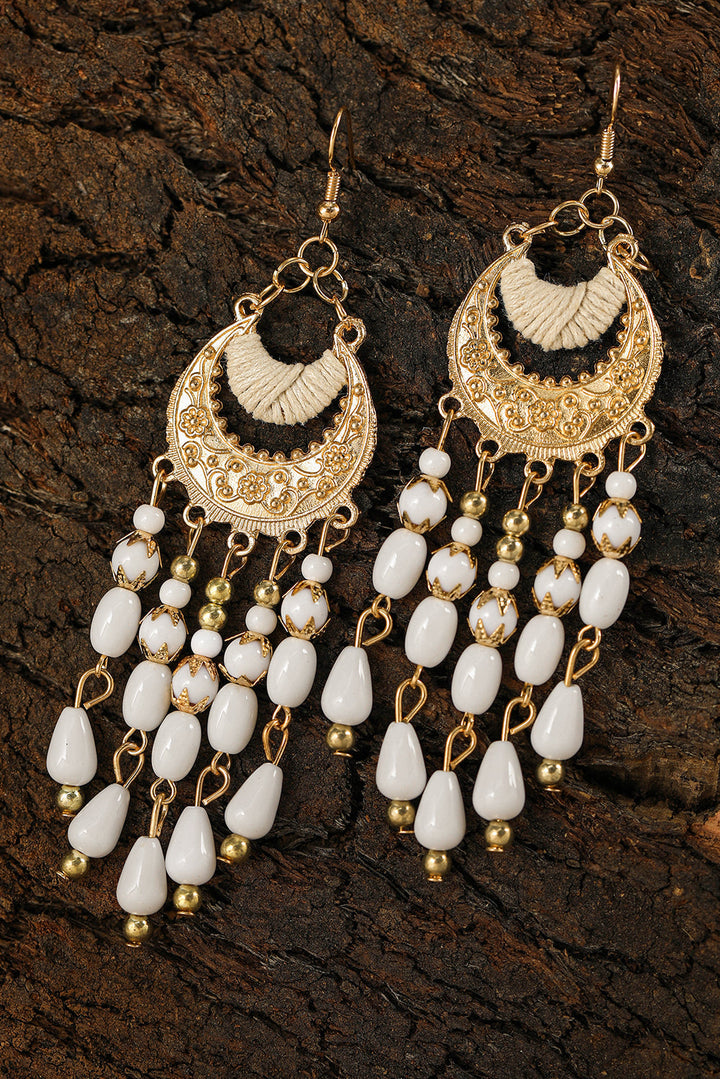 Boucles d'oreilles bohèmes à pampilles et perles en alliage