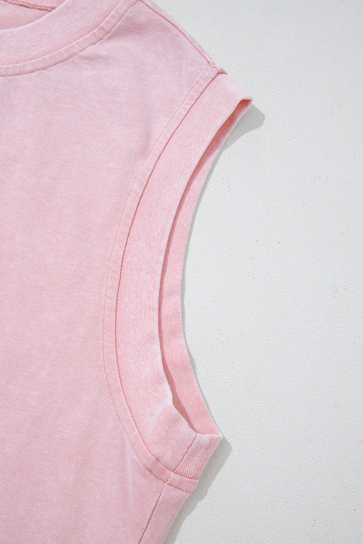 Light Pink Solid Color Washed Sleeveless Top Split Skort Cotton 2pcs Outfit