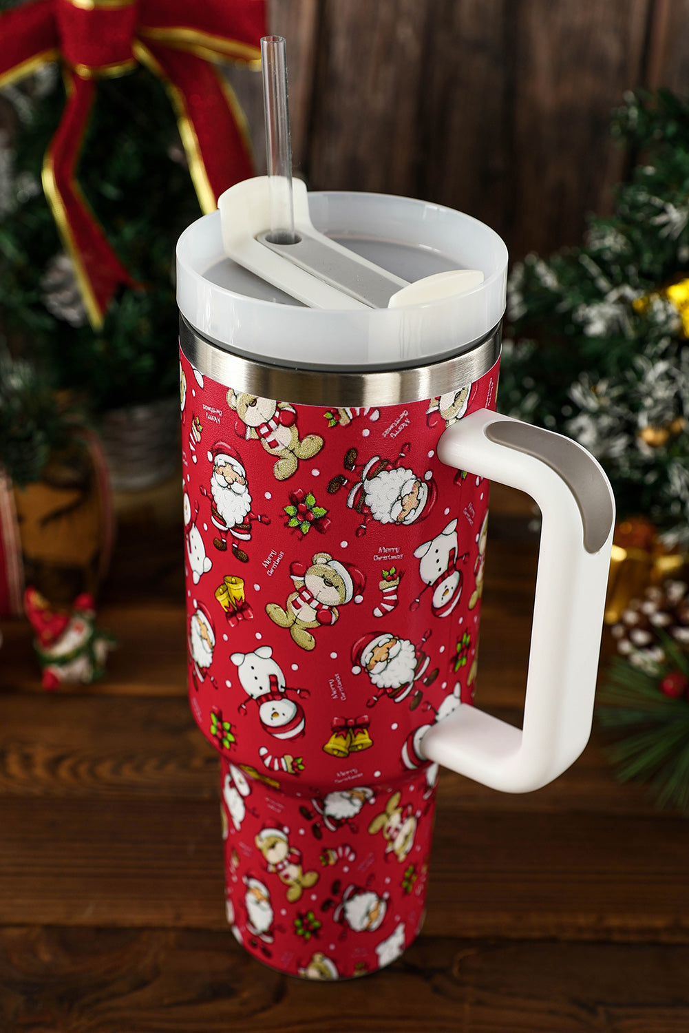 Gobelets en acier inoxydable avec poignée et imprimé de Noël, 1 134 ml