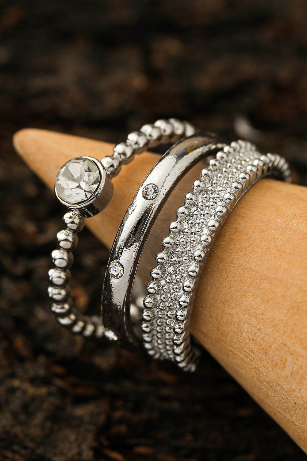 3 Stücke Ring Set mit Strasssteinen und Legierung
