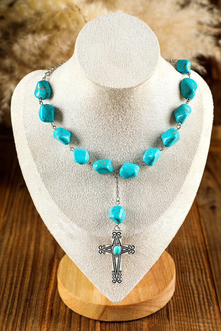 Collier pendentif croix turquoise