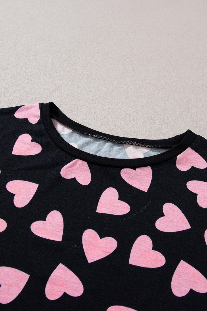 valentine heart shape print long sleeve top shorts lounge set