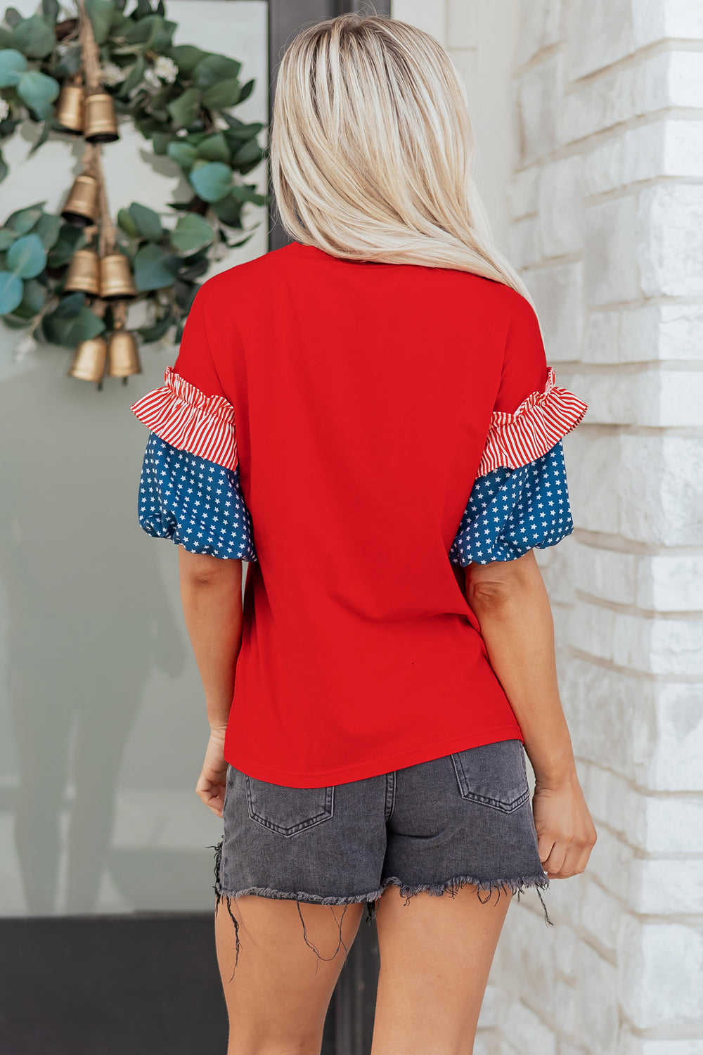 Stars Stripes Short Puff Sleeve Top