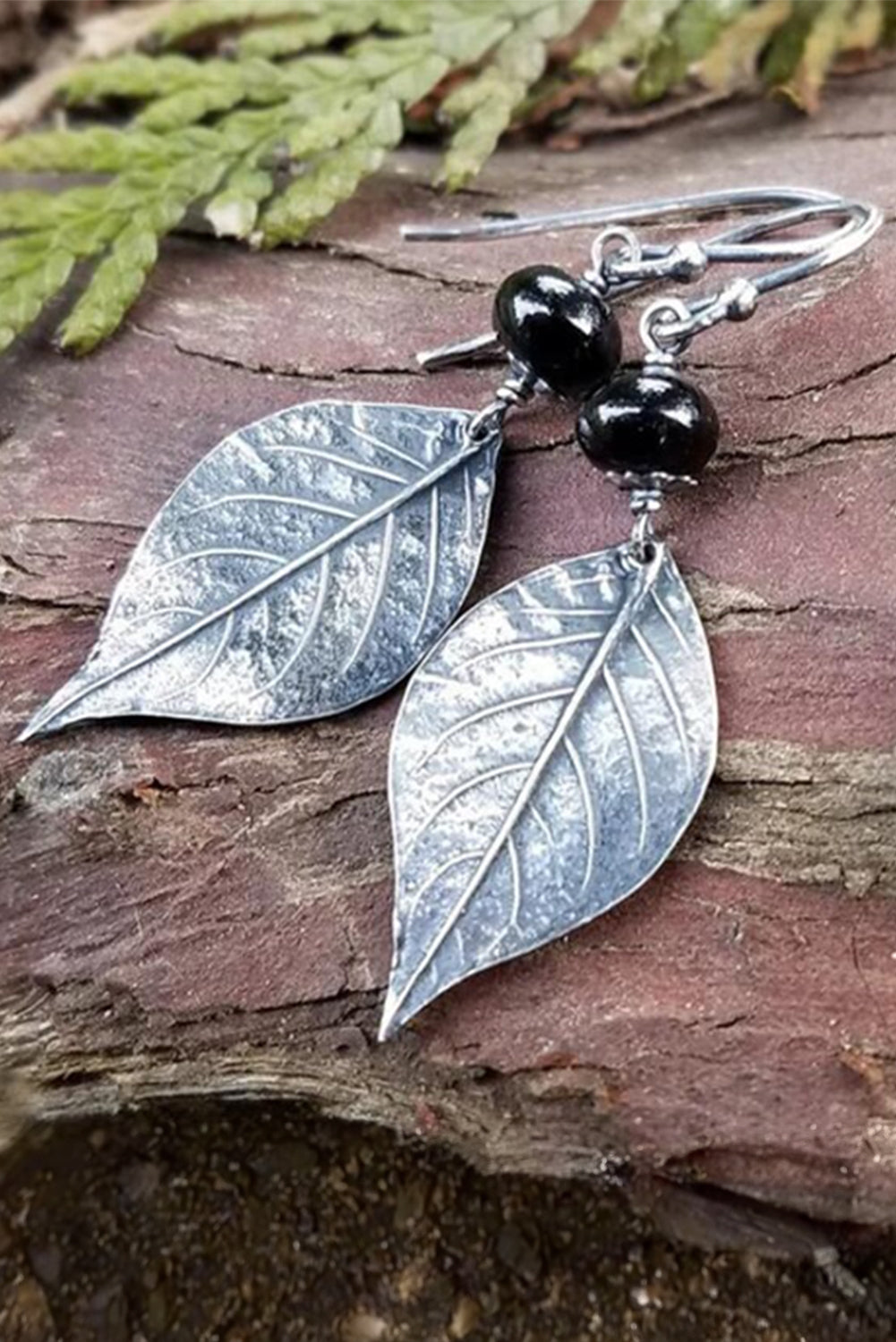 Vintage Leaf Shape Bead Dangle Earrings