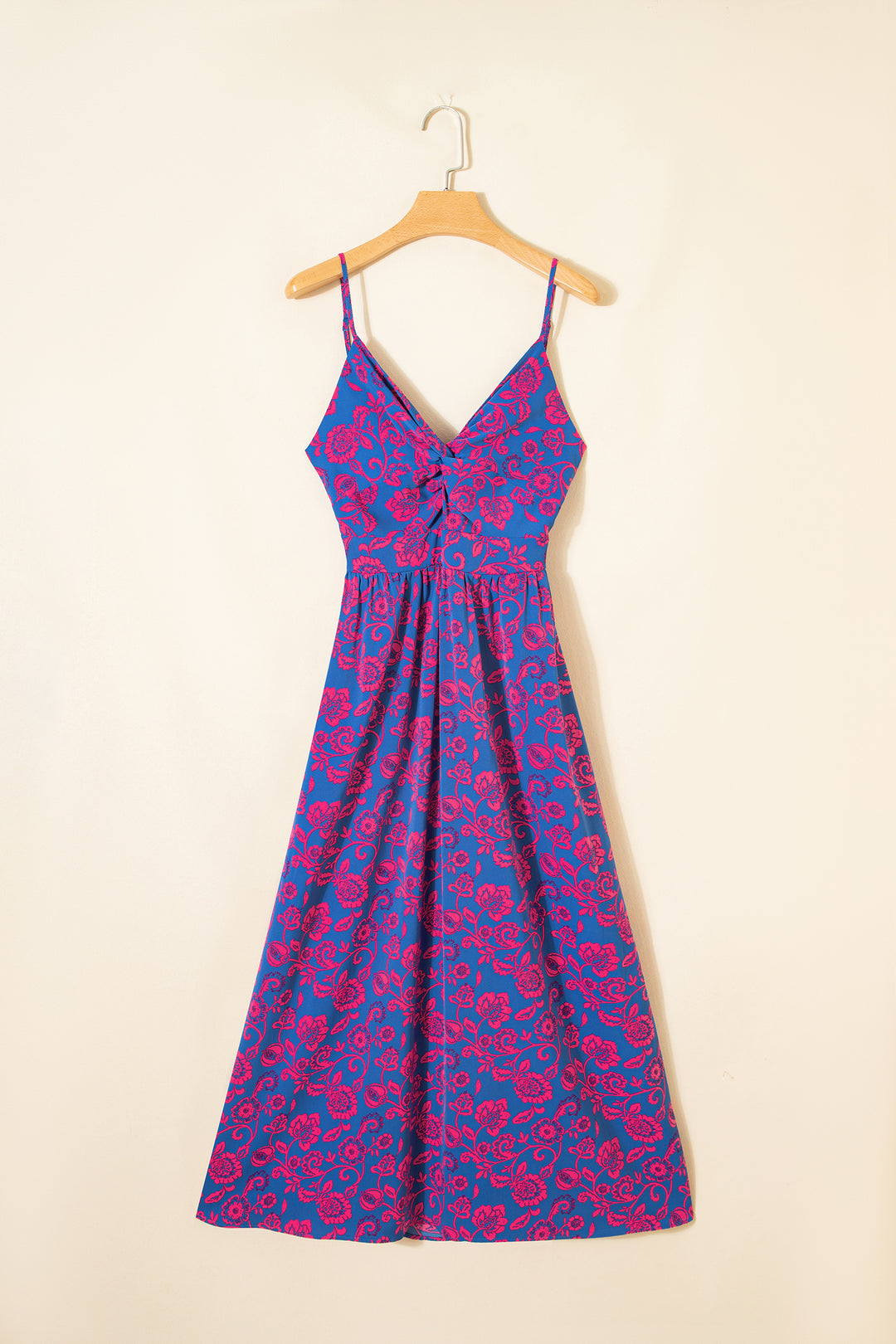 Floral Print Twisted V Neck Tied Backless Maxi Dress