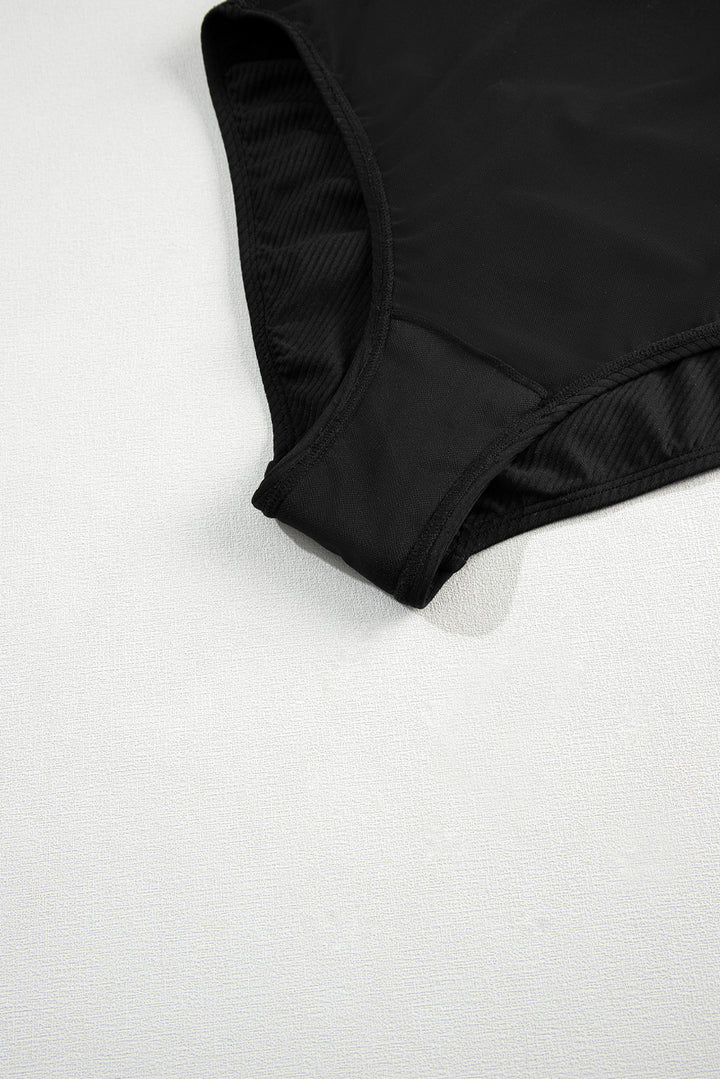 Ribbed One Shoulder Hollowed One Piece Swimsuit