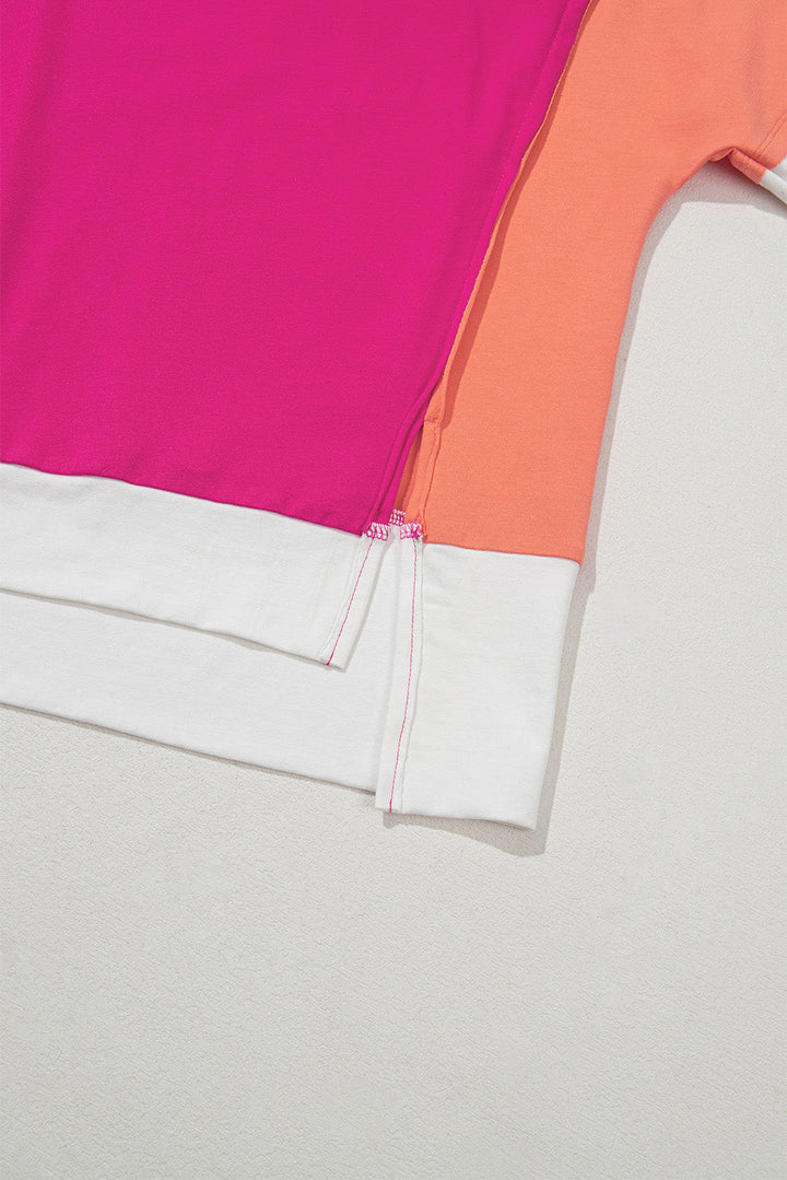 Color Block Patchwork Side Slits Loose Fit T Shirt