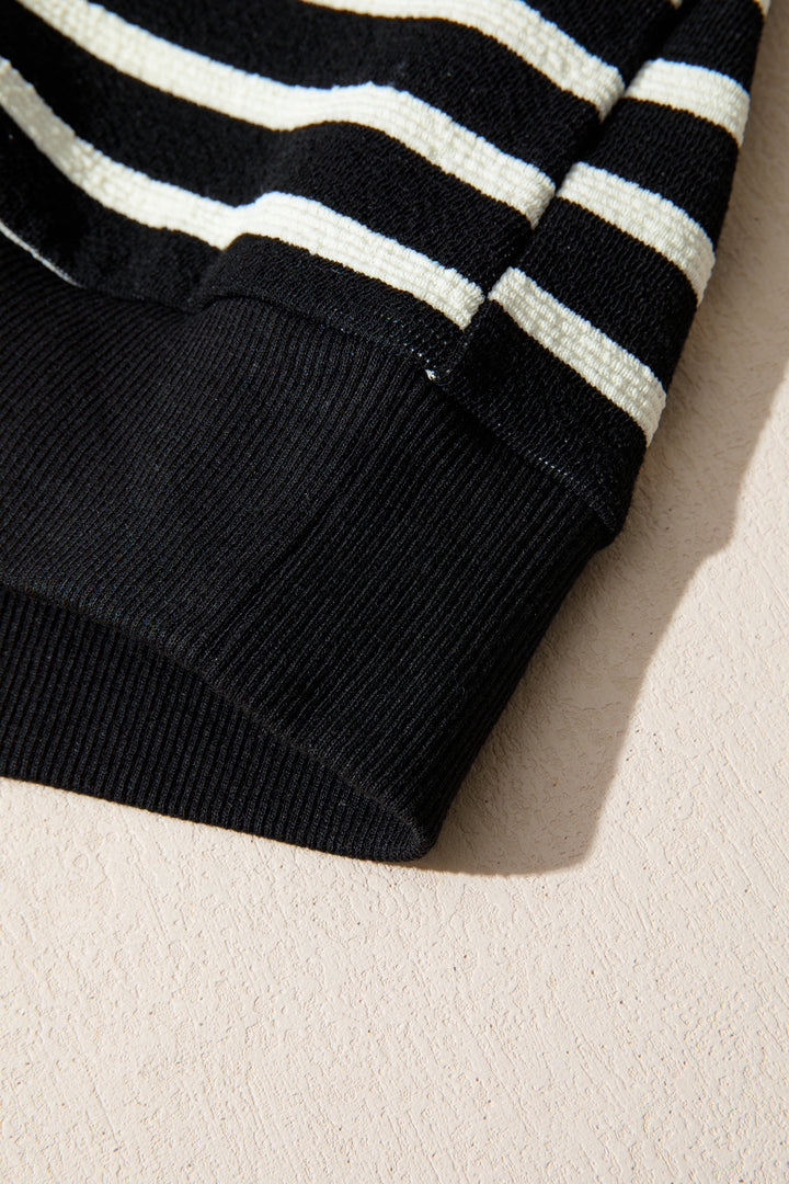 Black Stripe Contrast MERRY Letter Christmas Print Drop Shoulder Sweatshirt