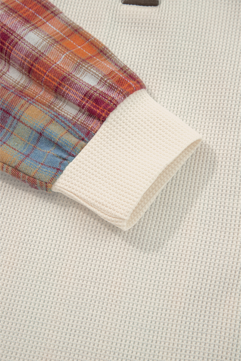 Waffle Stripe Plaid Patchwork Henley Knit Top