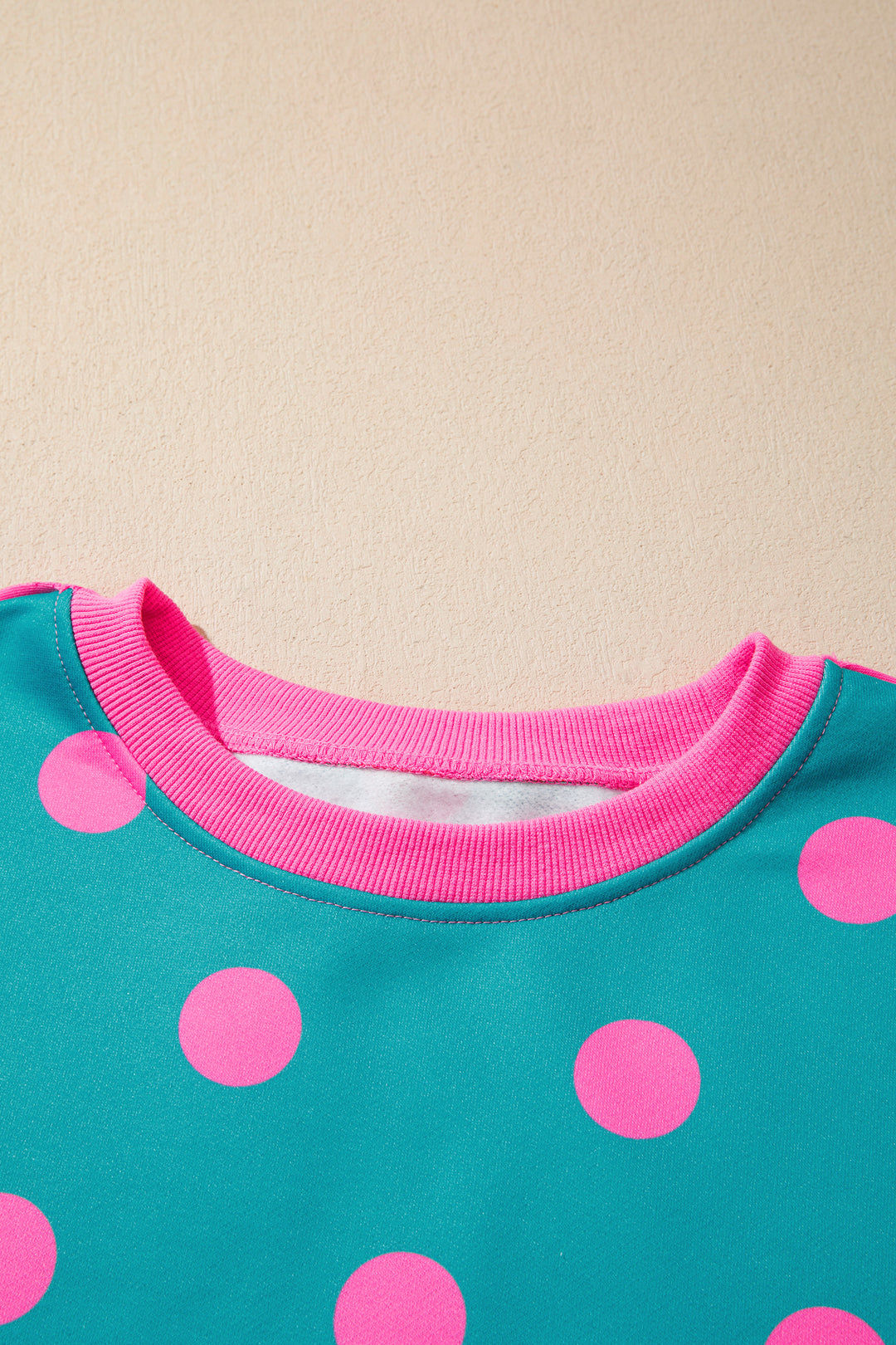 Blue Polka Dot Contrast Patchwork Round Neck Baggy Sweatshirt