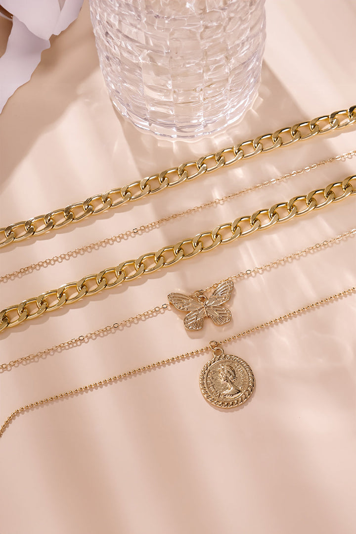 Plated Alloy Multilayer Butterfly Charm Necklace