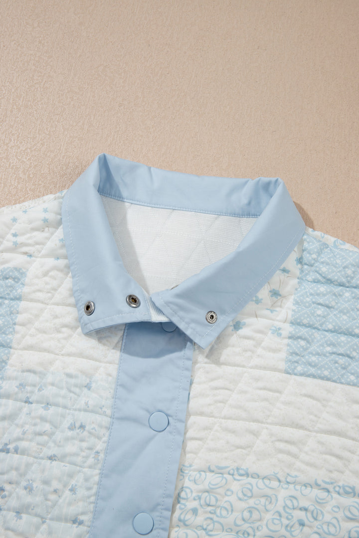 Multicolour Floral Quilted Half Button Pocketed Pullover Sweatshirt