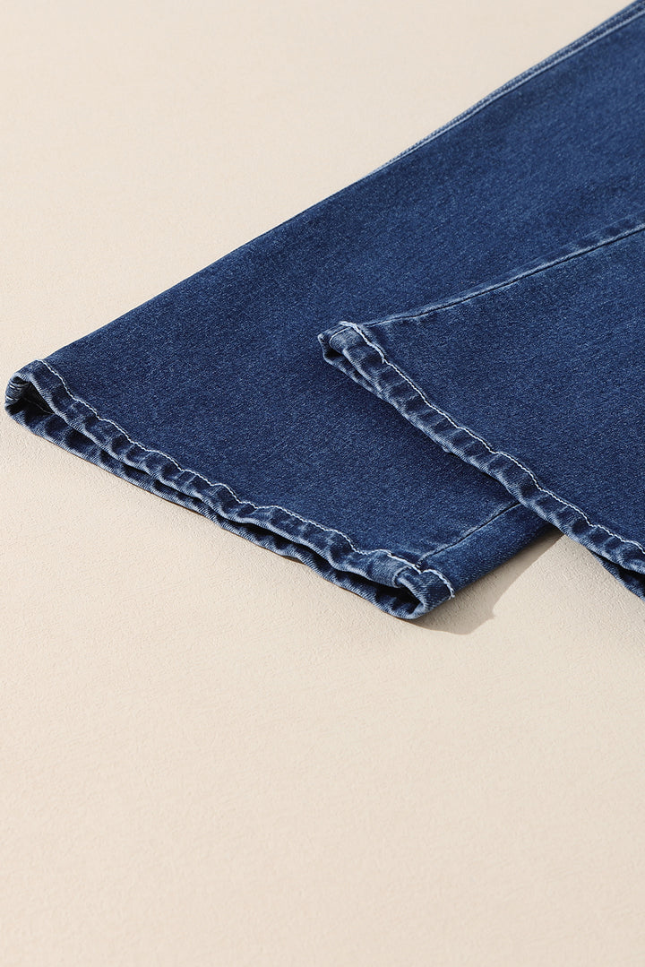 Sail Blue High Waist Button Front Wide Leg Cropped Jeans