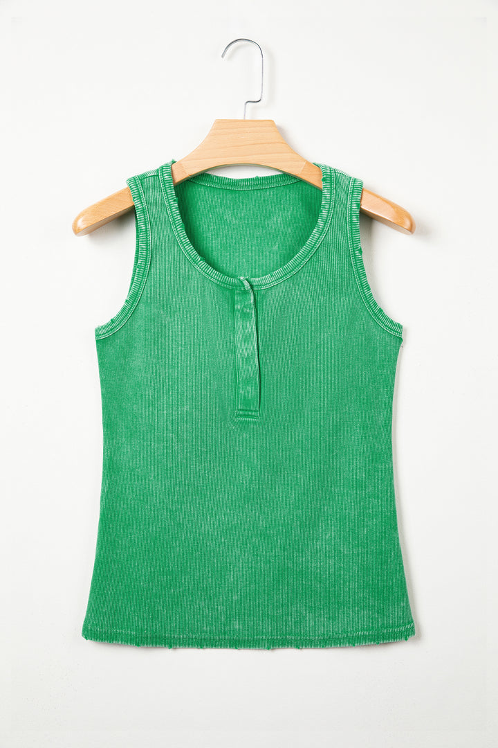 Bright Green Vintage Distressed Ribbed Mineral Wash Tank Top