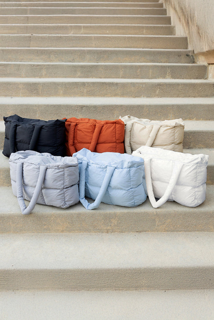 Solid Quilted Puffy Zipped Large Tote Bag