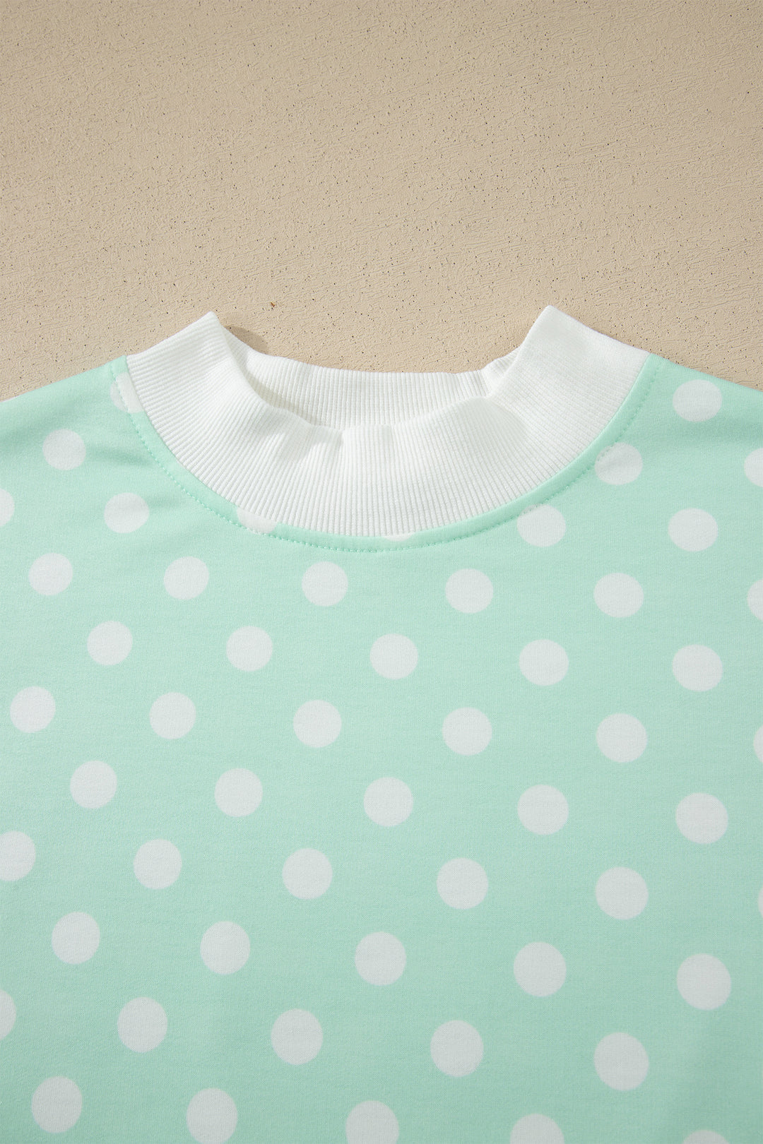 Green Polka Dot Print Color Block Trim Mock Neck Short Set