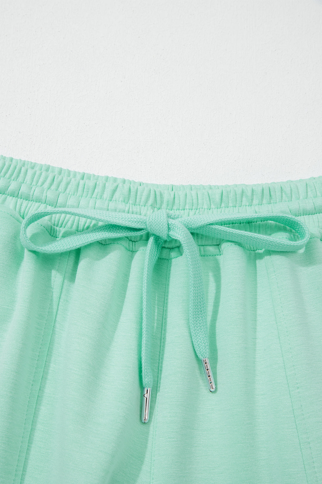 Moonlight Jade Drawstring Elastic Waistband Solid Color Two Piece Casual Set