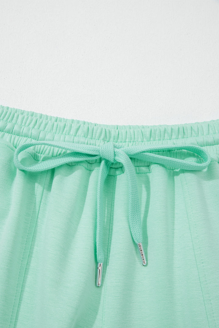 Moonlight Jade Drawstring Elastic Waistband Solid Color Two Piece Casual Set