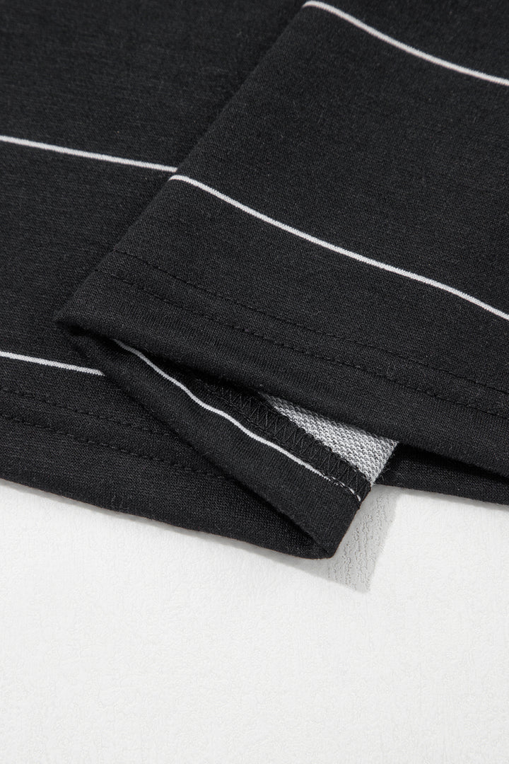 Black Stripe Half Sleeve Tee Drawstring Shorts 2pcs Set