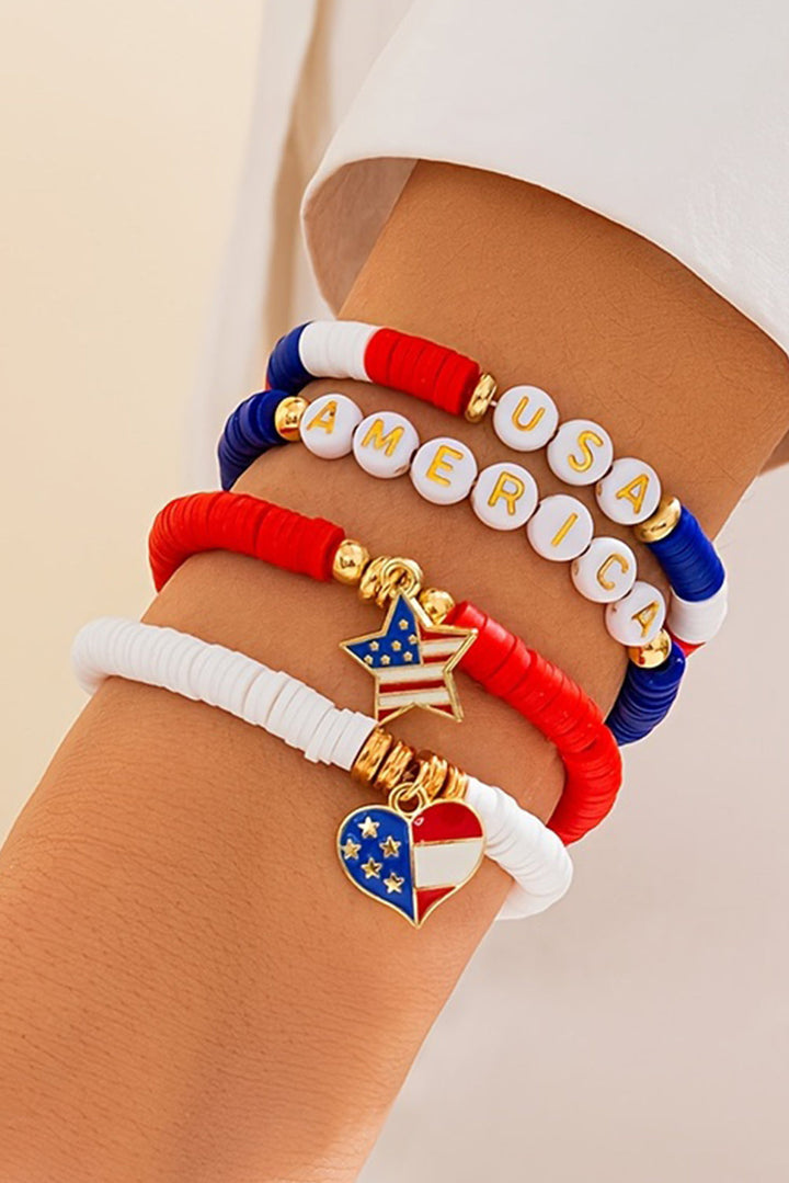 Ensemble de bracelets à perles avec pendentif et lettre du drapeau américain