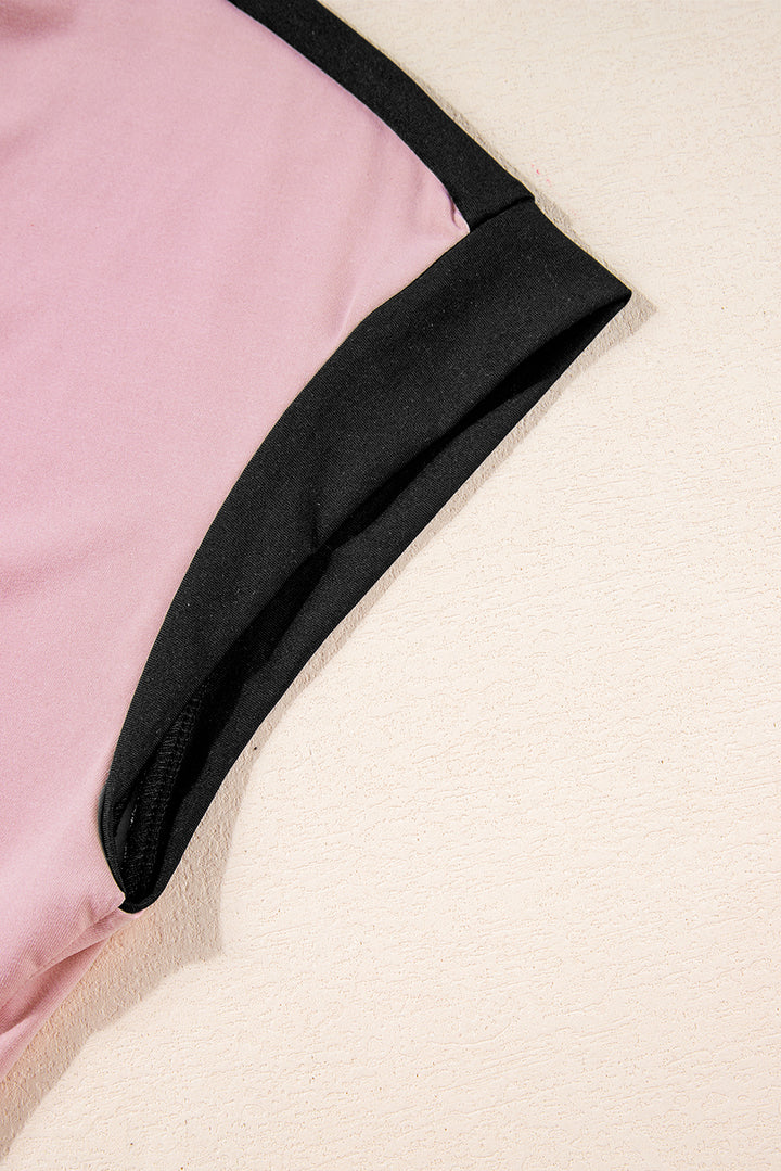 Pink Color Block Trim 2 Tone Contrasted Tank and Pants Set