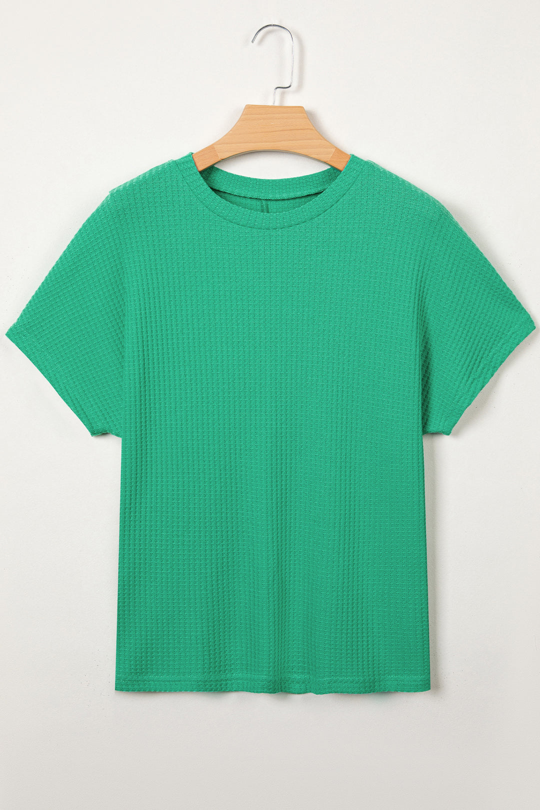 Sea Green Waffle Textured Knit Dolman Short Sleeve Loose Top