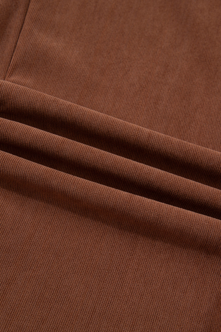 Coffee Elastic Waist Straight Leg Ankle Length Corduroy Pants