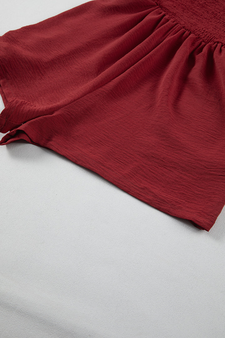 Burgundy Casual Pocketed Smocked Sleeveless Romper