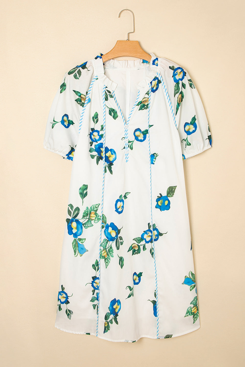 White Plus Size Floral Contrast Tie V Neck Dress