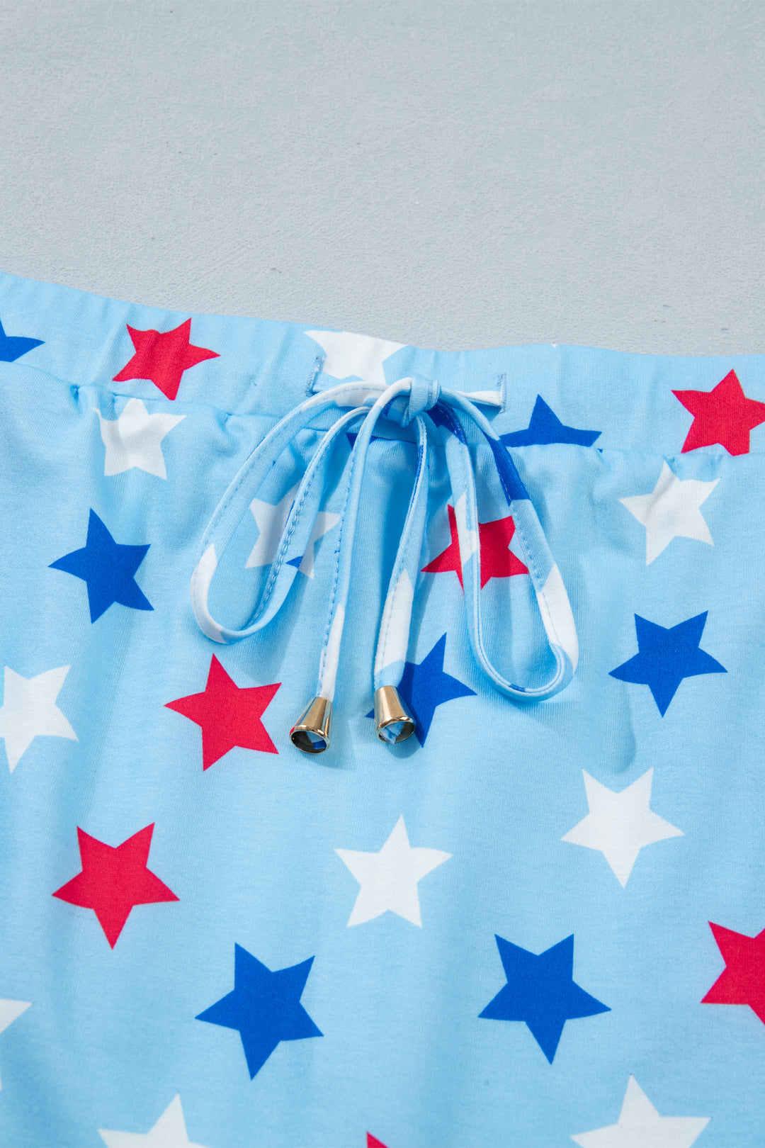 Sky Blue Patriotic Star Printed Beaded Drawstring Mini Skort