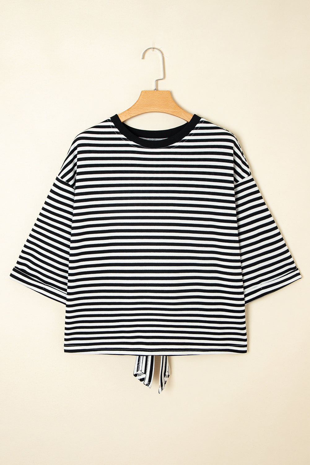 Bowknot Cutout Back Drop Shoulder Wide Bracelet Sleeve Loose Tee