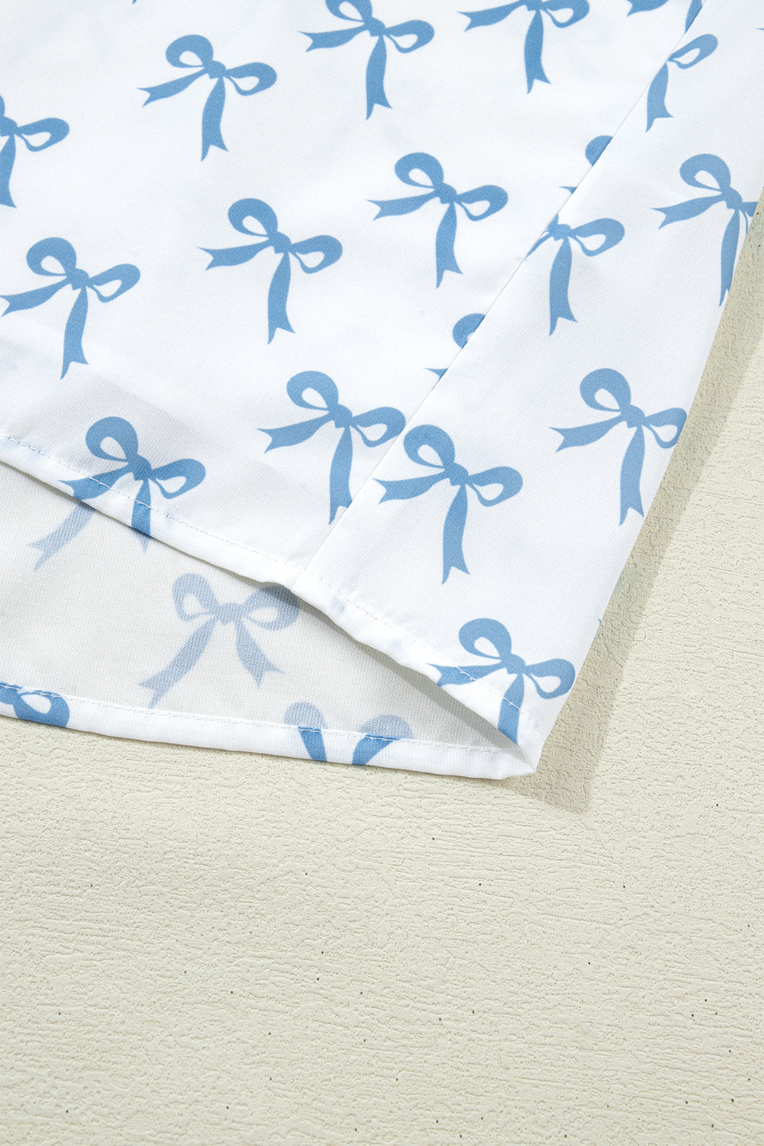 Sky Blue Ruffled Short Sleeve Plus Size Bow Top