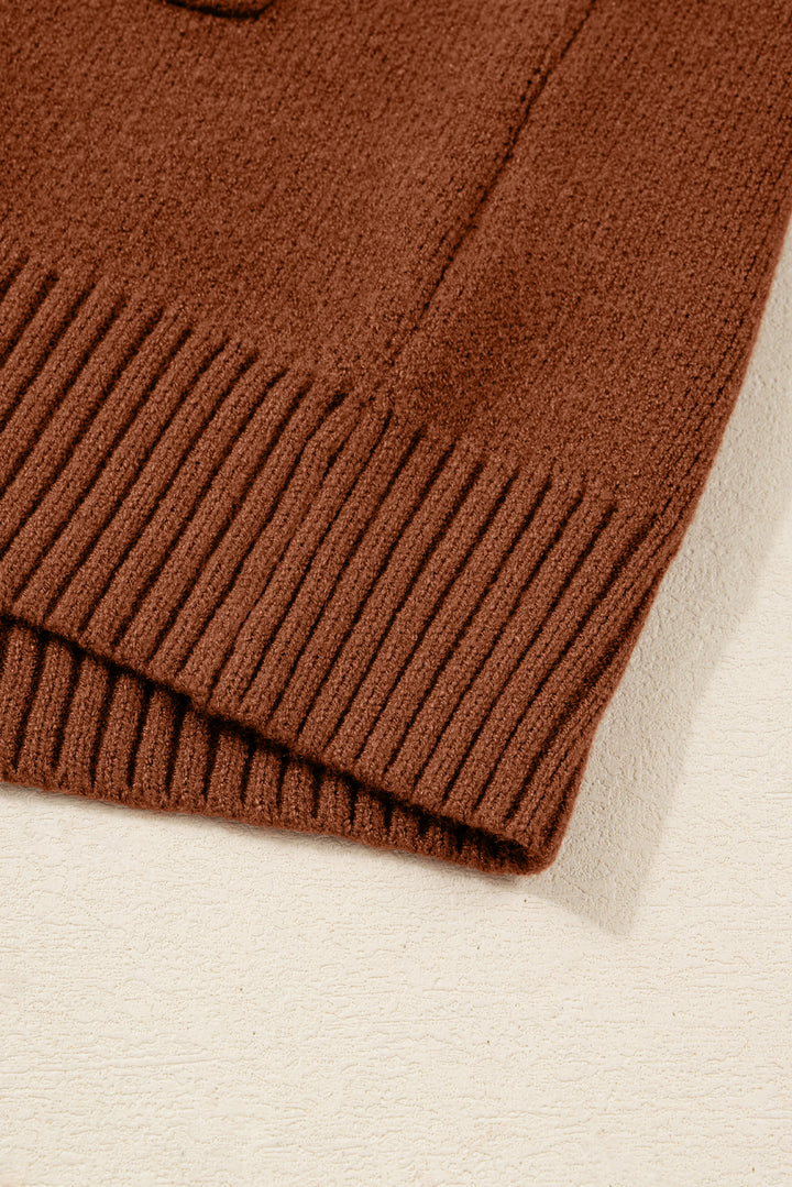 Ribbed High Neck Front Pockets Center Seam Shift Sweater Dress