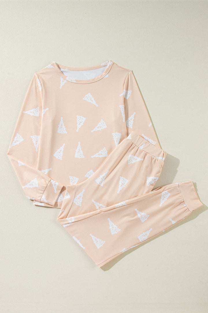 christmas tree print loose fit two piece pajama set