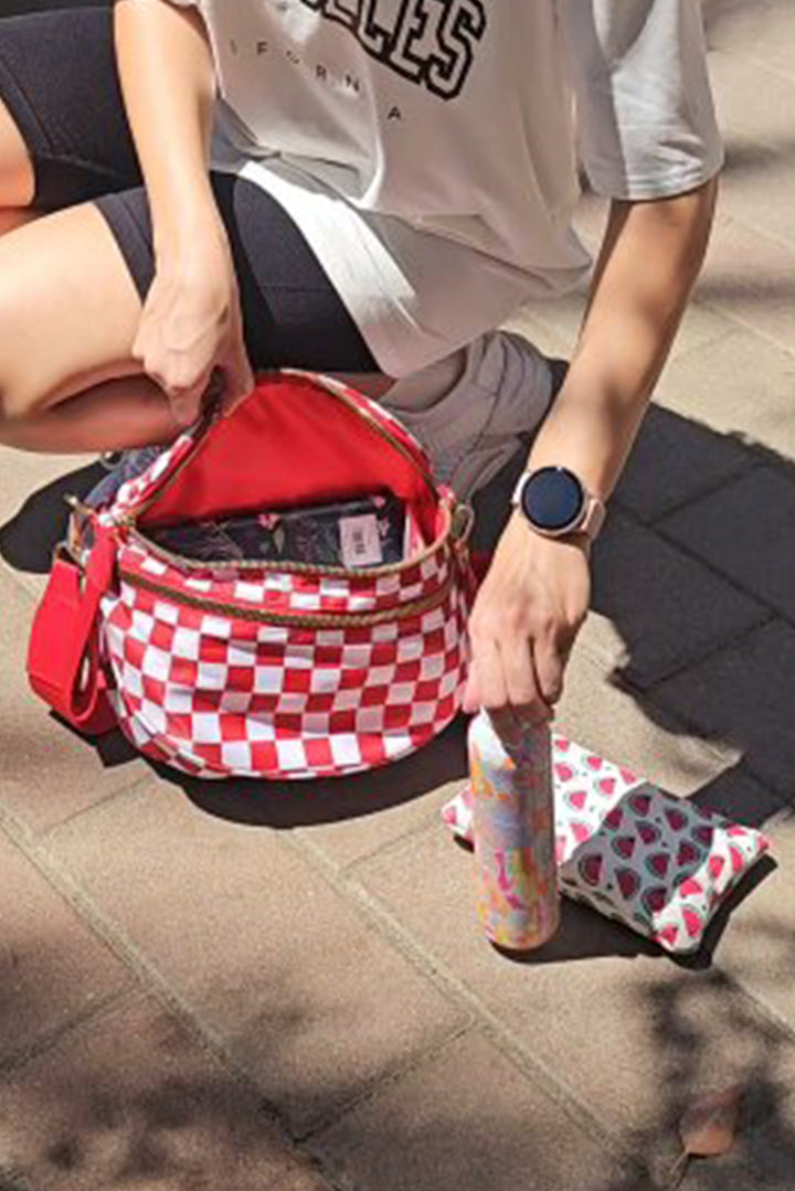 Checkered/Animal Spots Print Wide Strap Large Crossbody Bag