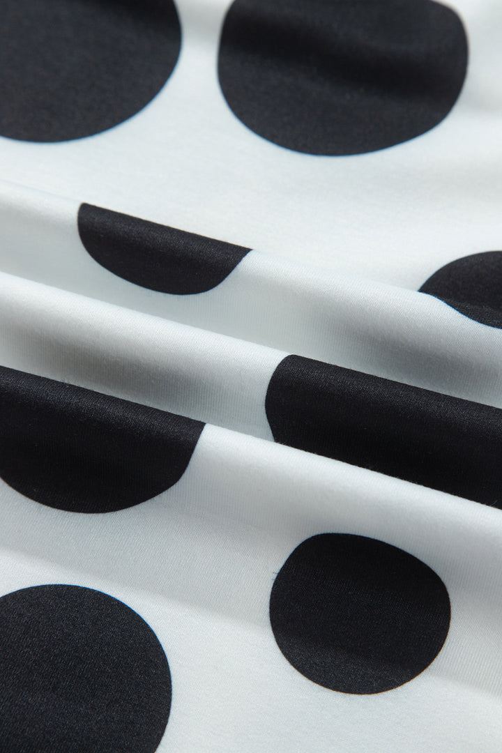 White Polka Dot Long Sleeve Top Drawstring Relaxed Pants Set