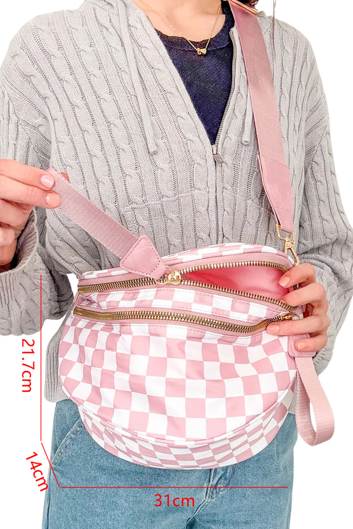 Checkered/Animal Spots Print Wide Strap Large Crossbody Bag