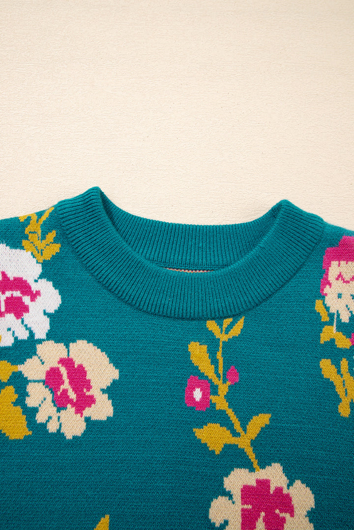 Flower Pattern Mock Neck Short Sleeve Knitted T Shirt